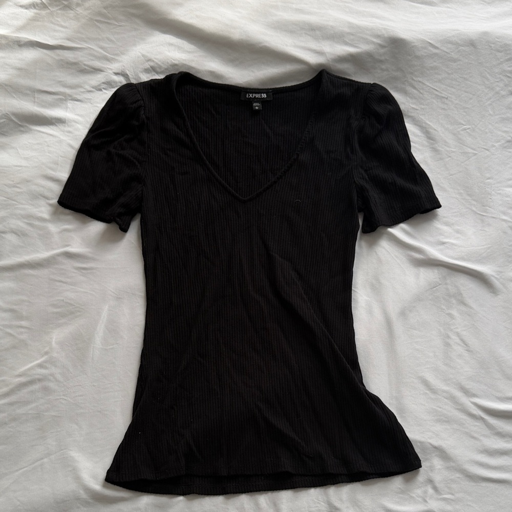 Express Black Ribbed Short Sleeve Top